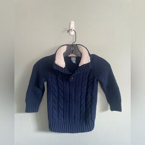 Baby Gap Navy Cable Knit Sweater with Cream Sherpa Collar Elbow Patches Sz 3T